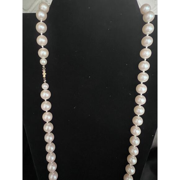Vintage Lustrous Faux 10mm Pearl Necklace 15" Hand Knotted Bridal - Picture 4 of 4